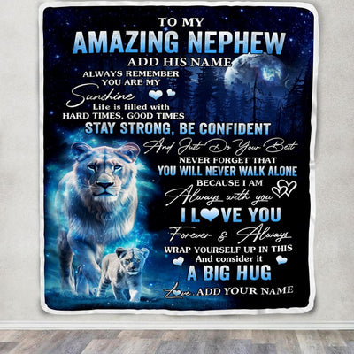 Personalized To My Amazing Nephew Lion Blanket From Aunt Auntie My Sunshine Nephew Birthday Gifts Graduation Christmas Customized Fleece Throw Blanket | teecentury