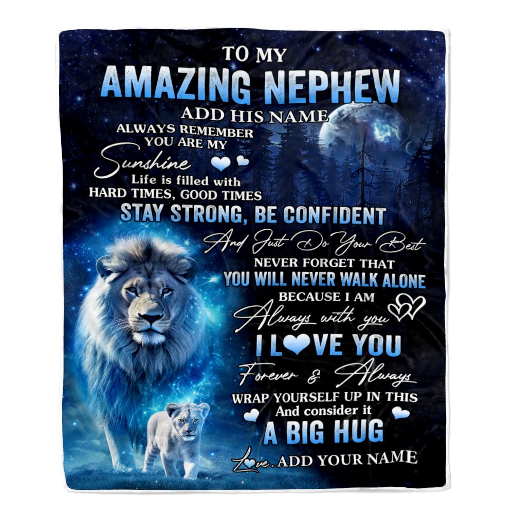 Personalized To My Amazing Nephew Lion Blanket From Uncle My Sunshine Nephew Birthday Gifts Graduation Christmas Customized Fleece Throw Blanket | teecentury