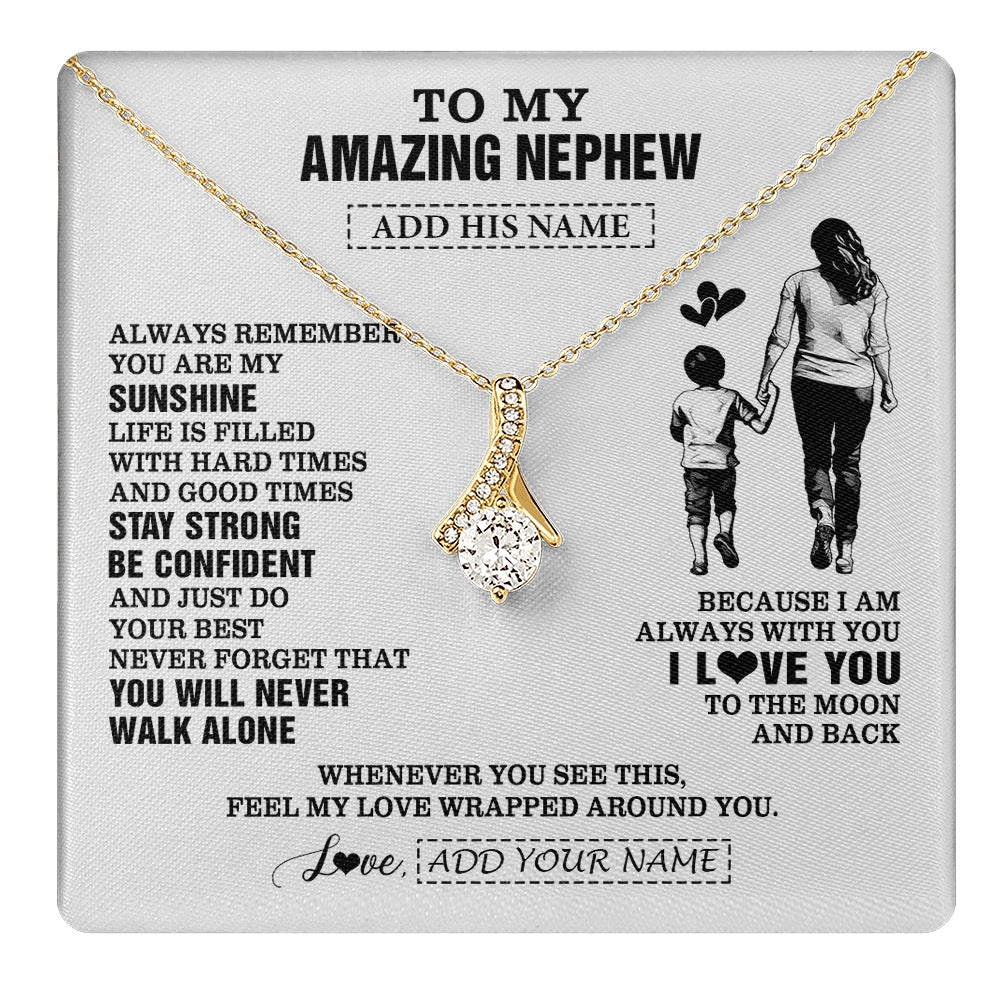 Alluring Beauty Necklace 18K Yellow Gold Finish | 1 | Personalized To My Amazing Nephew Necklace From Aunt Auntie Woman It A Big Hug Nephew Birthday Gifts Graduation Christmas Custom Gift Box Message Card | https://teecentury.