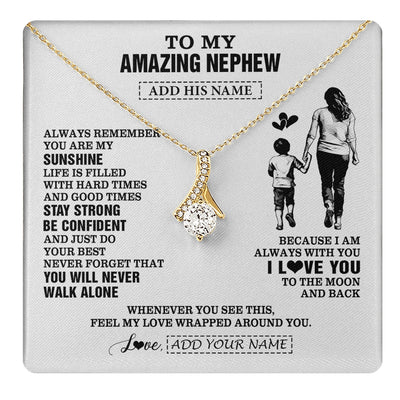 Alluring Beauty Necklace 18K Yellow Gold Finish | 1 | Personalized To My Amazing Nephew Necklace From Aunt Auntie Woman It A Big Hug Nephew Birthday Gifts Graduation Christmas Custom Gift Box Message Card | https://teecentury.