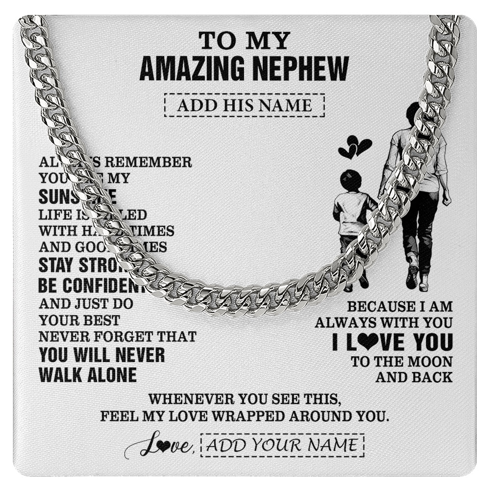 Cuban Link Chain Necklace Stainless Steel | 1 | Personalized To My Amazing Nephew Necklace From Aunt Auntie Woman It A Big Hug Nephew Birthday Gifts Graduation Christmas Custom Gift Box Message Card | https://teecentury.