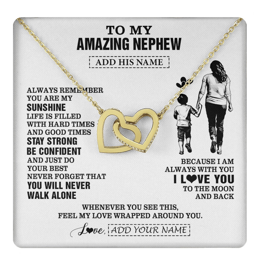 Interlocking Hearts Necklace 18K Yellow Gold Finish | 1 | Personalized To My Amazing Nephew Necklace From Aunt Auntie Woman It A Big Hug Nephew Birthday Gifts Graduation Christmas Custom Gift Box Message Card | https://teecentury.