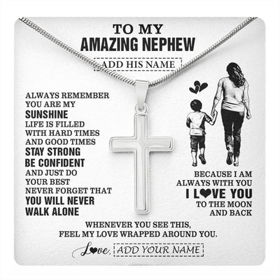 Stainless Cross Necklace Stainless Steel | 1 | Personalized To My Amazing Nephew Necklace From Aunt Auntie Woman It A Big Hug Nephew Birthday Gifts Graduation Christmas Custom Gift Box Message Card | https://teecentury.