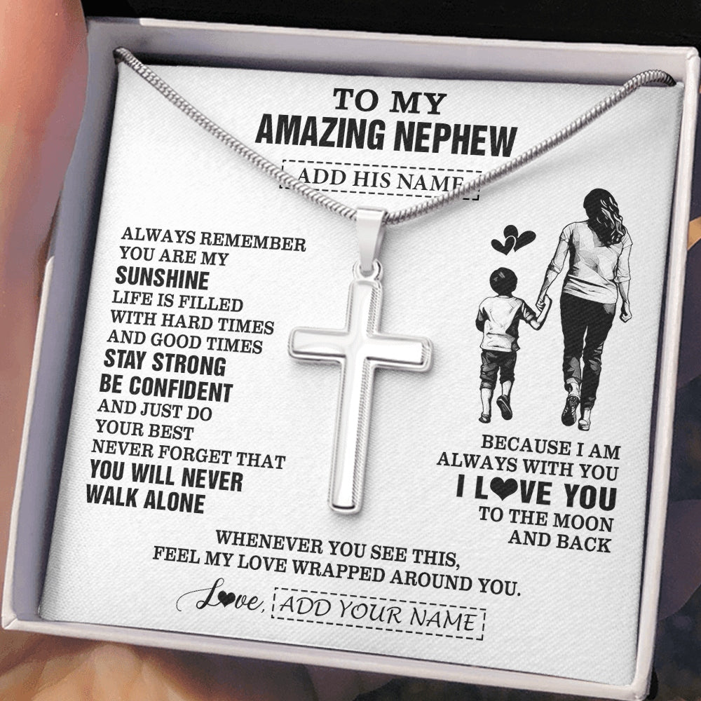 Stainless Cross Necklace Stainless Steel | 2 | Personalized To My Amazing Nephew Necklace From Aunt Auntie Woman It A Big Hug Nephew Birthday Gifts Graduation Christmas Custom Gift Box Message Card | https://teecentury.