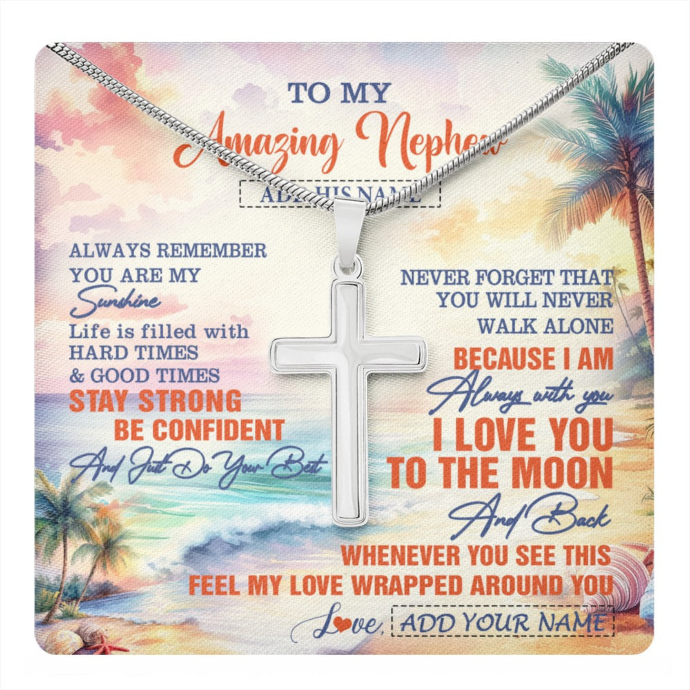 Stainless Cross Necklace Stainless Steel | 1 | Personalized To My Amazing Nephew Necklace From Aunt Uncle Auntie Beach It A Big Hug Nephew Birthday Gifts Graduation Christmas Custom Gift Box Message Card Shirt & Hoodie | https://teecentury.