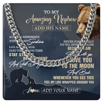 Cuban Link Chain Necklace Stainless Steel | 1 | Personalized To My Amazing Nephew Necklace From Aunt Uncle Auntie Bear It A Big Hug Nephew Birthday Gifts Graduation Christmas Custom Gift Box Message Card | https://teecentury.