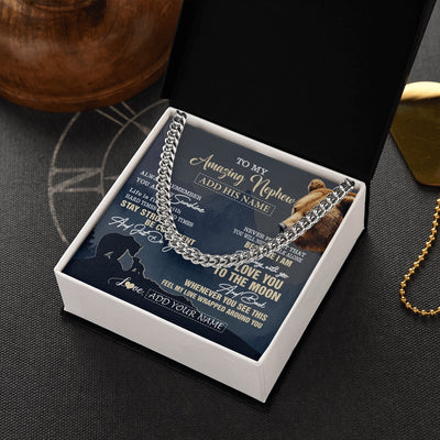 Cuban Link Chain Necklace Stainless Steel | 2 | Personalized To My Amazing Nephew Necklace From Aunt Uncle Auntie Bear It A Big Hug Nephew Birthday Gifts Graduation Christmas Custom Gift Box Message Card | https://teecentury.