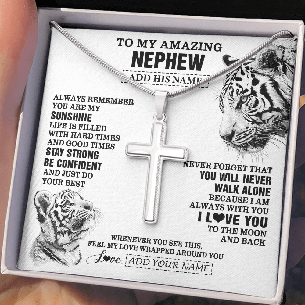 Stainless Cross Necklace Stainless Steel | 2 | Personalized To My Amazing Nephew Necklace From Aunt Uncle Auntie White Tiger It A Big Hug Nephew Birthday Gifts Christmas Custom Gift Box Message Card | https://teecentury.