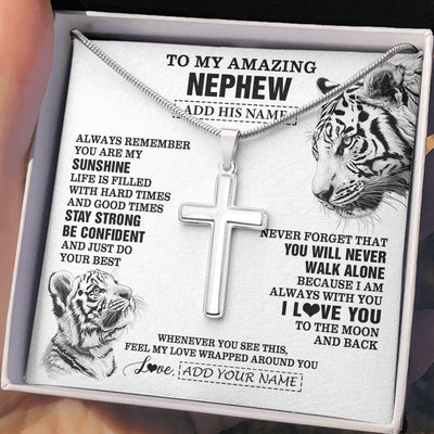 Stainless Cross Necklace Stainless Steel | 2 | Personalized To My Amazing Nephew Necklace From Aunt Uncle Auntie White Tiger It A Big Hug Nephew Birthday Gifts Christmas Custom Gift Box Message Card | https://teecentury.