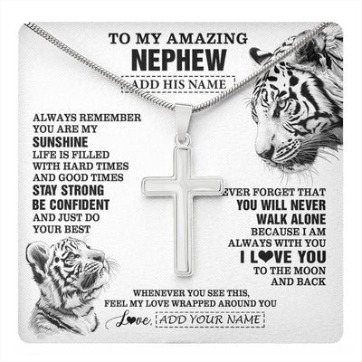 Stainless Cross Necklace Stainless Steel | 1 | Personalized To My Amazing Nephew Necklace From Aunt Uncle Auntie White Tiger It A Big Hug Nephew Birthday Gifts Christmas Custom Gift Box Message Card | https://teecentury.