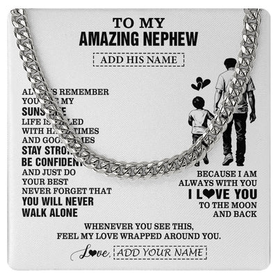 Cuban Link Chain Necklace Stainless Steel | 1 | Personalized To My Amazing Nephew Necklace From Uncle Man It A Big Hug Nephew Birthday Gifts Graduation Christmas Custom Gift Box Message Card | https://teecentury.
