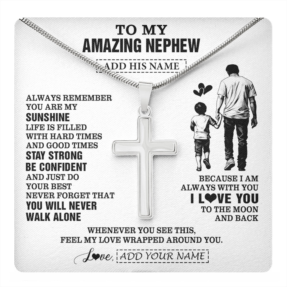 Stainless Cross Necklace Stainless Steel | 1 | Personalized To My Amazing Nephew Necklace From Uncle Man It A Big Hug Nephew Birthday Gifts Graduation Christmas Custom Gift Box Message Card | https://teecentury.