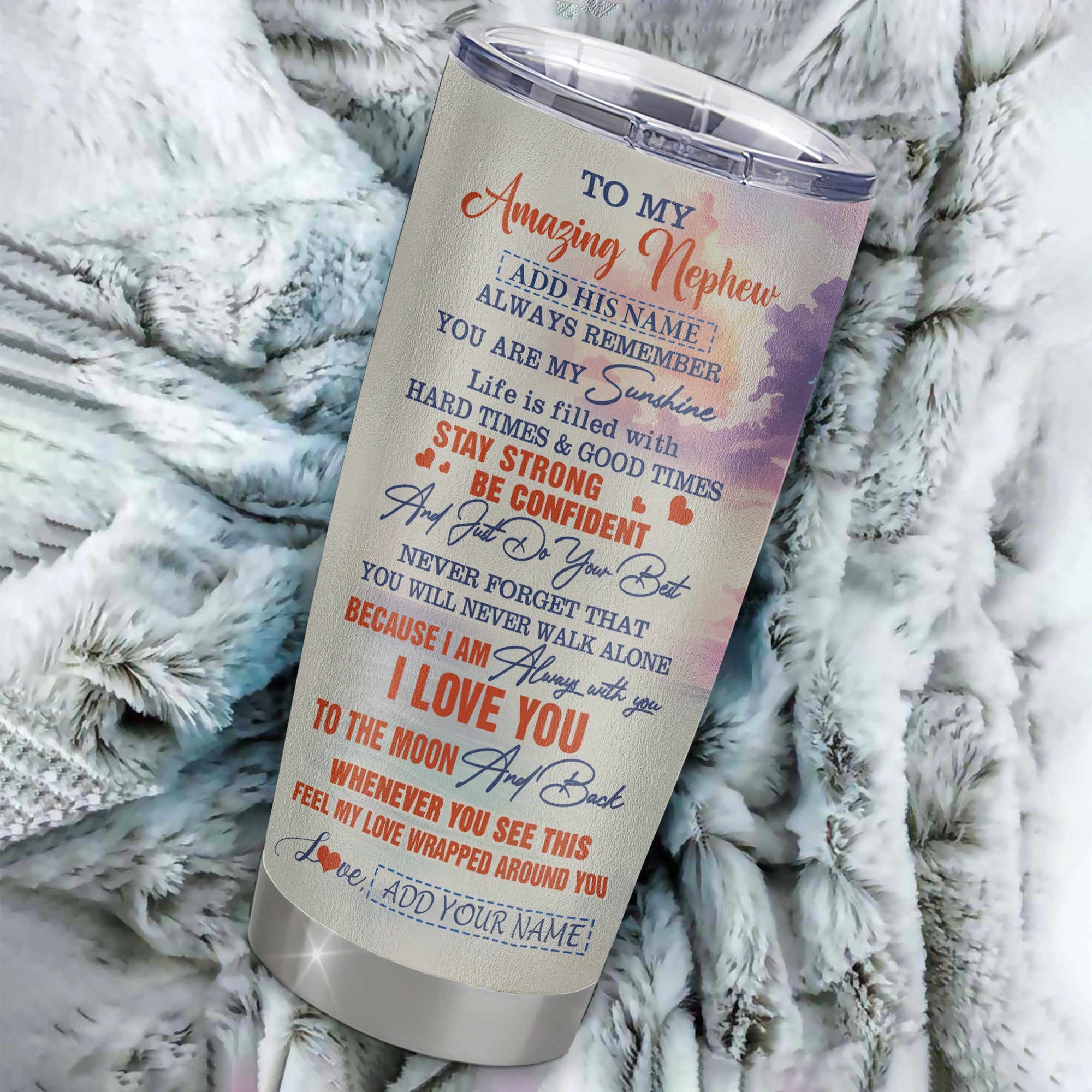 Personalized To My Amazing Nephew Tumbler From Aunt Uncle Auntie Beach It A Big Hug Nephew Birthday Gifts Graduation Christmas Custom Stainless Steel Travel Mug | teecentury