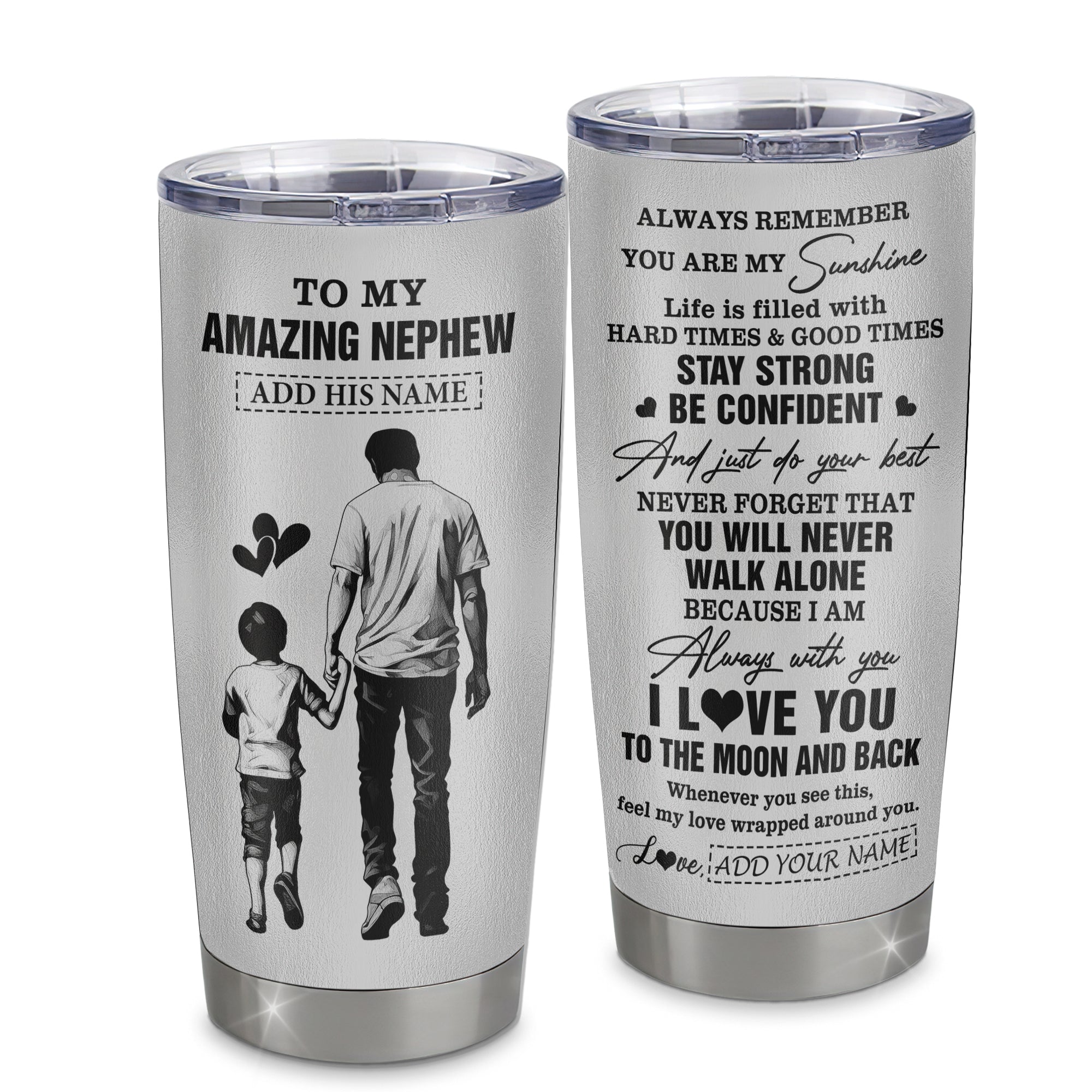 Personalized To My Amazing Nephew Tumbler From Uncle Man It A Big Hug Nephew Birthday Gifts Graduation Christmas Custom Stainless Steel Travel Mug | teecentury