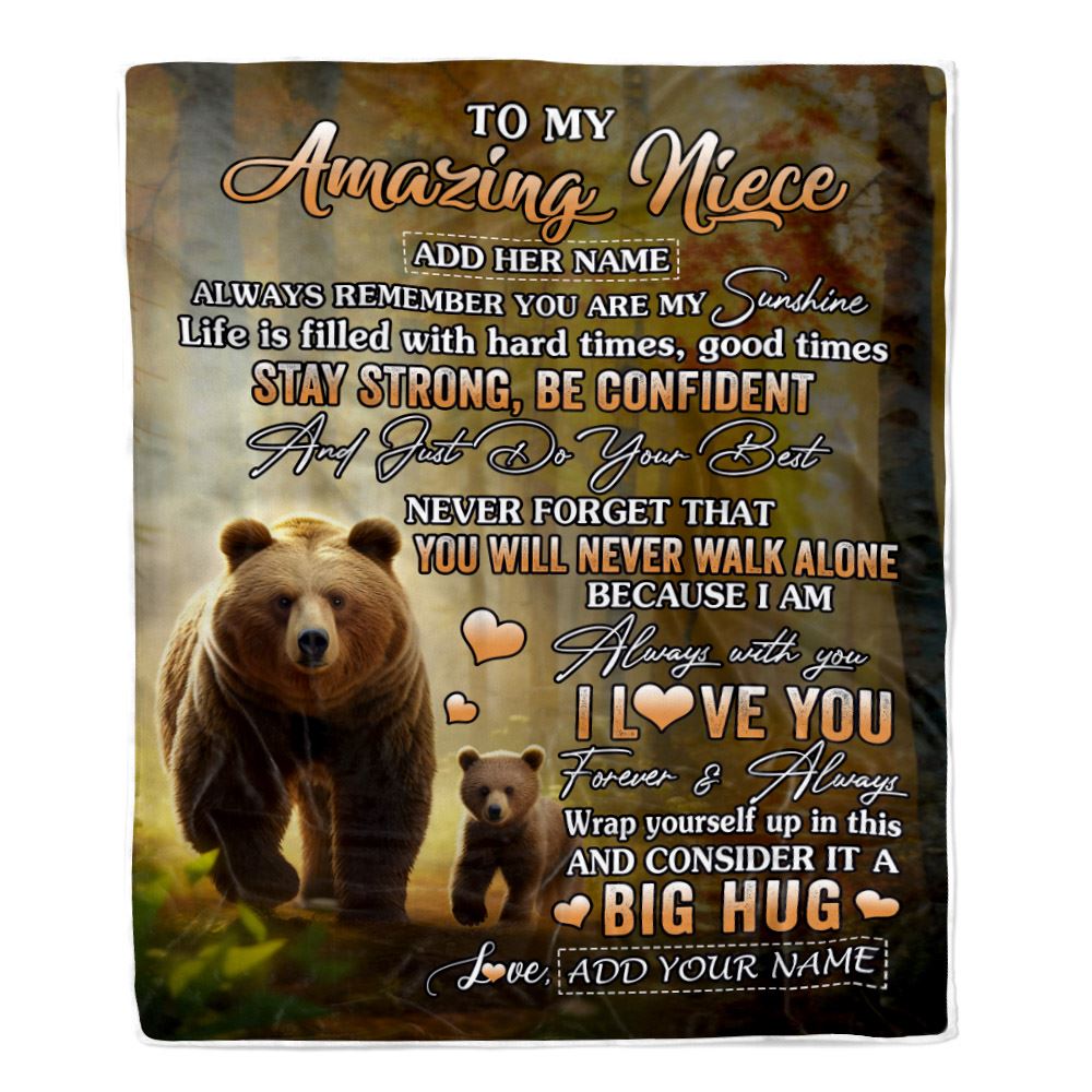 Personalized To My Amazing Niece Bear Blanket From Aunt Uncle Auntie My Sunshine Niece Birthday Gifts Graduation Christmas Customized Fleece Throw Blanket | teecentury