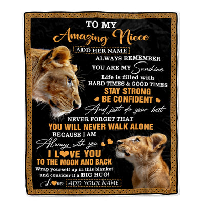 Personalized To My Amazing Niece Blanket From Aunt Auntie Lion It A Big Hug Niece Birthday Gifts Graduation Christmas Customized Custom Fleece Throw Blanket | teecentury