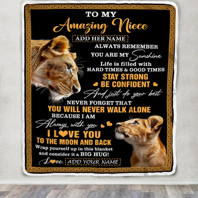 Personalized To My Amazing Niece Blanket From Aunt Auntie Lion It A Big Hug Niece Birthday Gifts Graduation Christmas Customized Custom Fleece Throw Blanket | teecentury