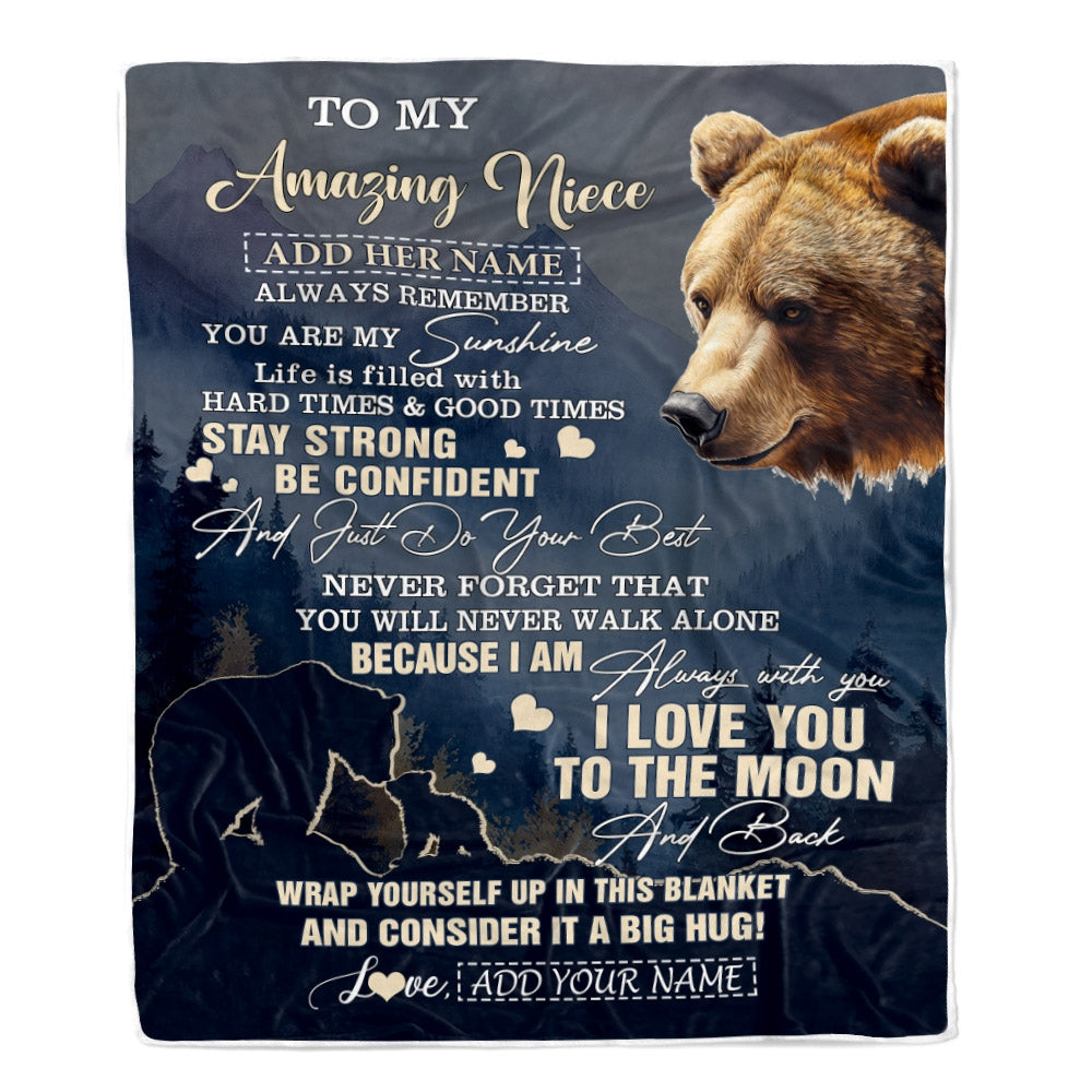 Personalized To My Amazing Niece Blanket From Aunt Uncle Auntie Bear It A Big Hug Niece Birthday Gifts Graduation Christmas Customized Fleece Throw Blanket | teecentury