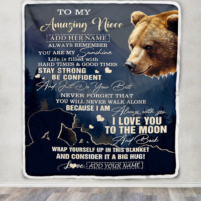 Personalized To My Amazing Niece Blanket From Aunt Uncle Auntie Bear It A Big Hug Niece Birthday Gifts Graduation Christmas Customized Fleece Throw Blanket | teecentury