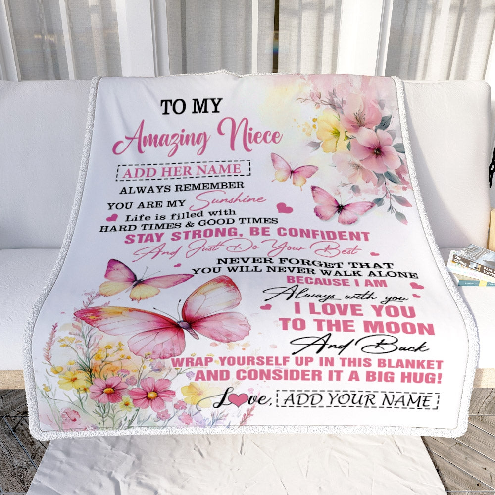 Personalized To My Amazing Niece Blanket From Aunt Uncle Auntie Butterfly It A Big Hug Niece Birthday Gifts Graduation Christmas Customized Fleece Blanket | teecentury