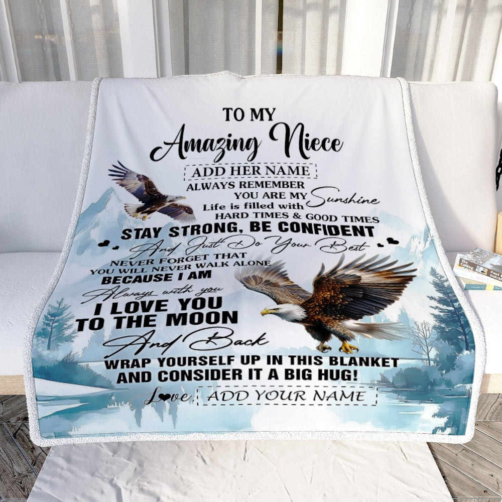 Personalized To My Amazing Niece Blanket From Aunt Uncle Auntie Eagle It A Big Hug Niece Birthday Gifts Graduation Christmas Customized Fleece Throw Blanket | teecentury