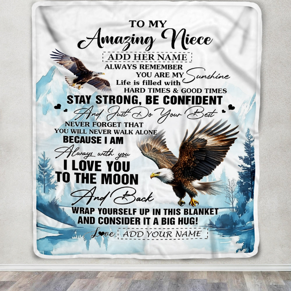 Personalized To My Amazing Niece Blanket From Aunt Uncle Auntie Eagle It A Big Hug Niece Birthday Gifts Graduation Christmas Customized Fleece Throw Blanket | teecentury