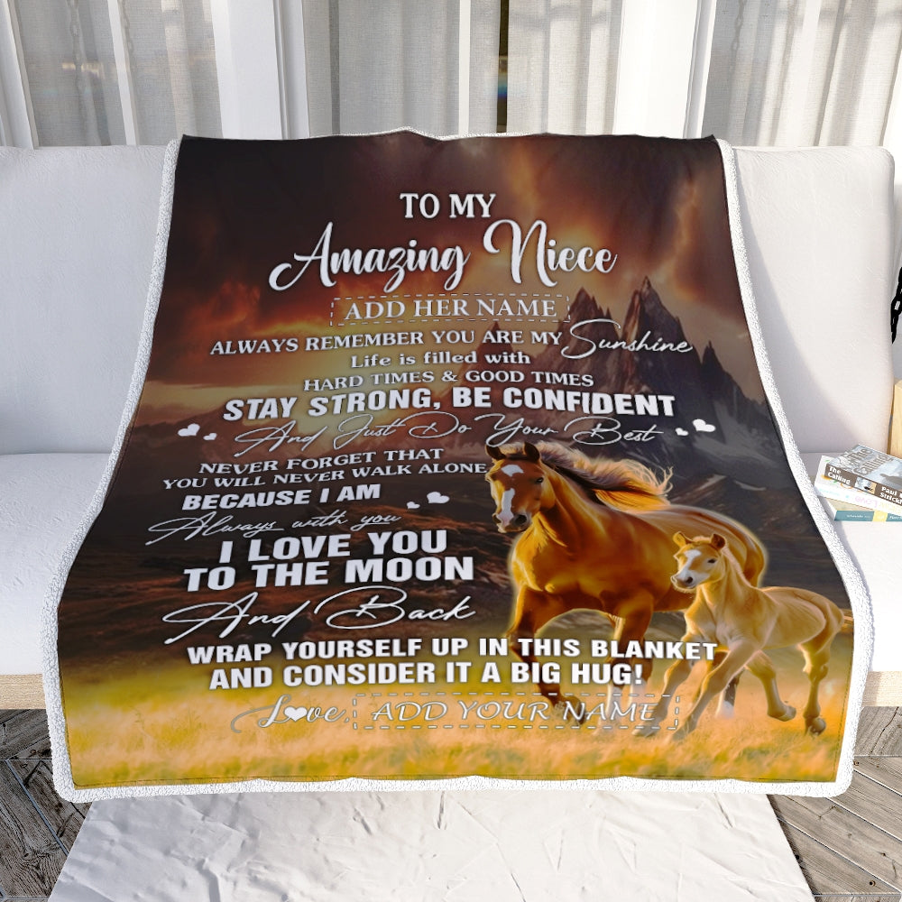 Personalized To My Amazing Niece Blanket From Aunt Uncle Auntie Horse It A Big Hug Niece Birthday Gifts Graduation Christmas Customized Fleece Throw Blanket | teecentury