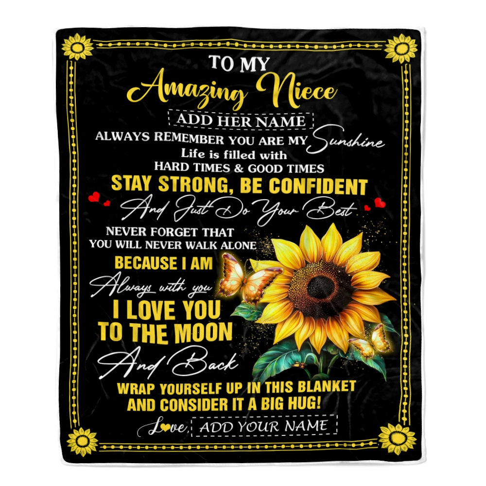 Personalized To My Amazing Niece Blanket From Aunt Uncle Auntie Sunflower It A Big Hug Niece Birthday Gifts Graduation Christmas Customized Fleece Blanket | teecentury