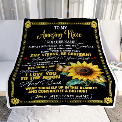 Personalized To My Amazing Niece Blanket From Aunt Uncle Auntie Sunflower It A Big Hug Niece Birthday Gifts Graduation Christmas Customized Fleece Blanket | teecentury