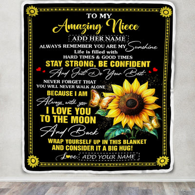 Personalized To My Amazing Niece Blanket From Aunt Uncle Auntie Sunflower It A Big Hug Niece Birthday Gifts Graduation Christmas Customized Fleece Blanket | teecentury