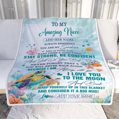 Personalized To My Amazing Niece Blanket From Aunt Uncle Auntie Turtle It A Big Hug Niece Birthday Gifts Graduation Christmas Customized Fleece Throw Blanket | teecentury