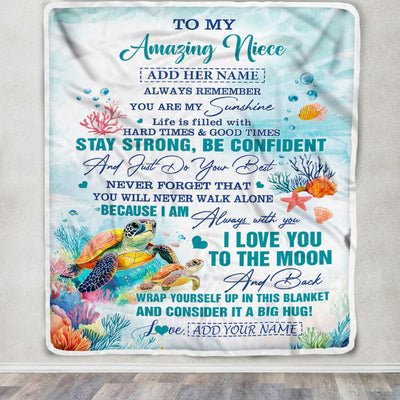 Personalized To My Amazing Niece Blanket From Aunt Uncle Auntie Turtle It A Big Hug Niece Birthday Gifts Graduation Christmas Customized Fleece Throw Blanket | teecentury