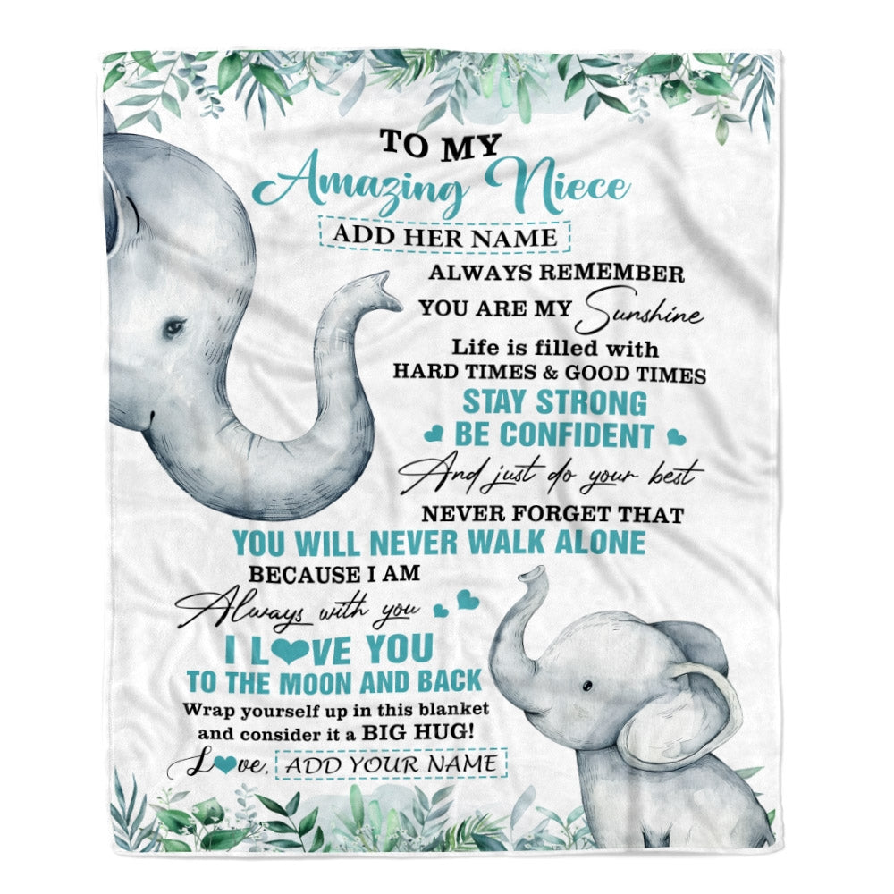 Personalized To My Amazing Niece Blanket From Aunt Uncle Elephant It A Big Hug Niece Birthday Gifts Graduation Christmas Customized Fleece Throw Blanket | teecentury