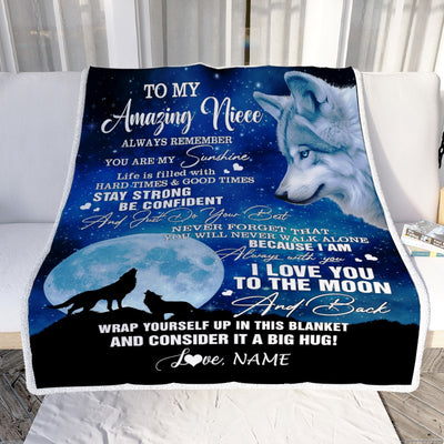 Personalized To My Amazing Niece Blanket From Aunt Uncle Wolf It A Big Hug Niece Birthday Back To School Christmas Customized Fleece Throw Blanket | teecentury