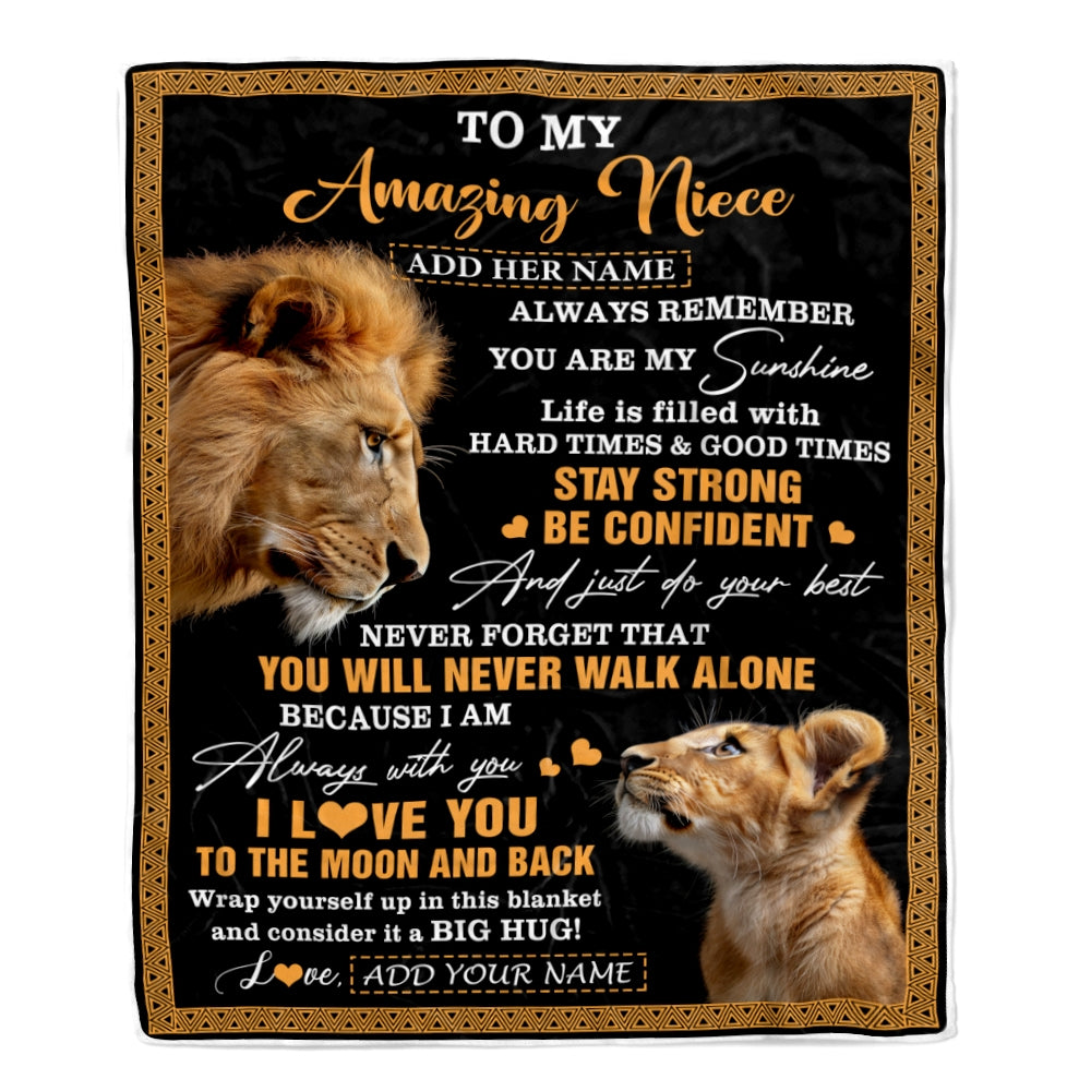 Personalized To My Amazing Niece Blanket From Uncle Lion It A Big Hug Niece Birthday Gifts Graduation Christmas Customized Fleece Throw Blanket | teecentury