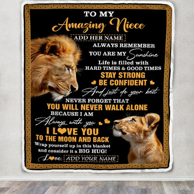 Personalized To My Amazing Niece Blanket From Uncle Lion It A Big Hug Niece Birthday Gifts Graduation Christmas Customized Fleece Throw Blanket | teecentury