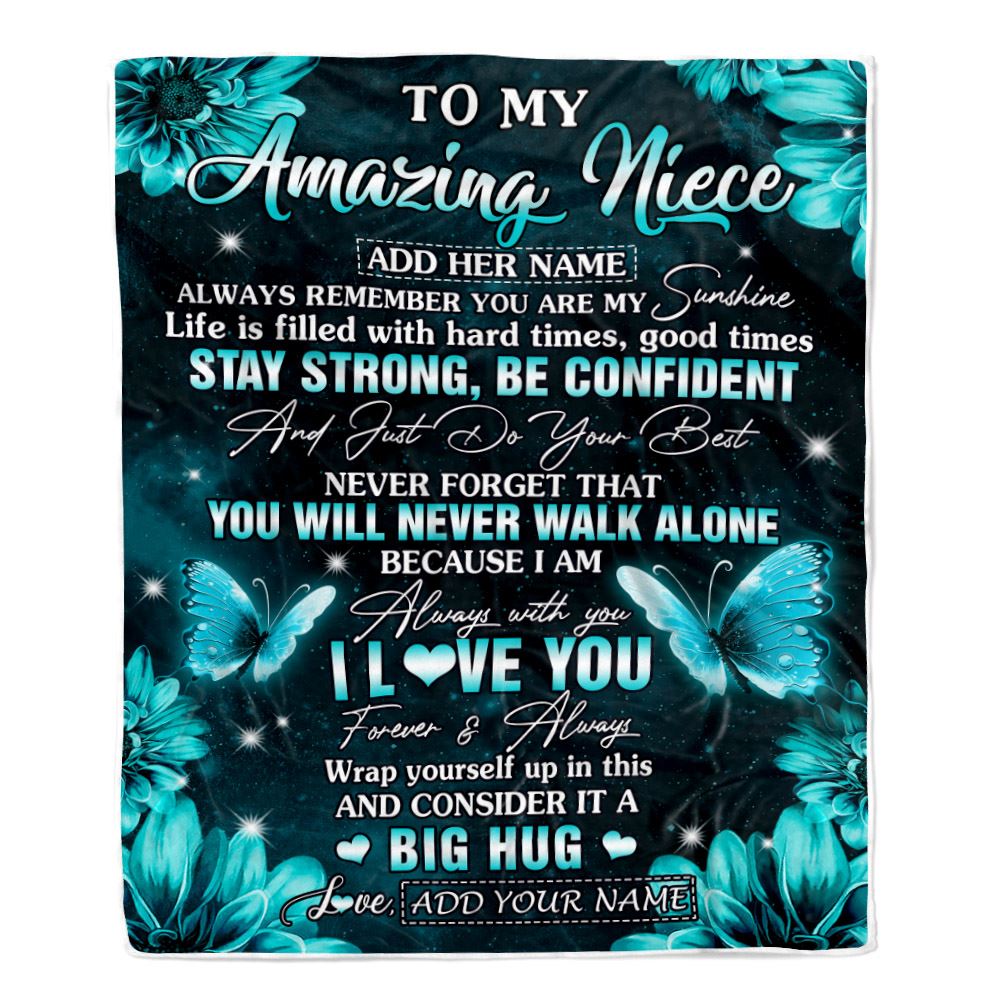 Personalized To My Amazing Niece Butterfly Blanket From Aunt Uncle Auntie My Sunshine Niece Birthday Gifts Graduation Christmas Customized Fleece Blanket | teecentury
