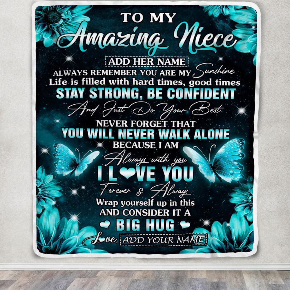 Personalized To My Amazing Niece Butterfly Blanket From Aunt Uncle Auntie My Sunshine Niece Birthday Gifts Graduation Christmas Customized Fleece Blanket | teecentury