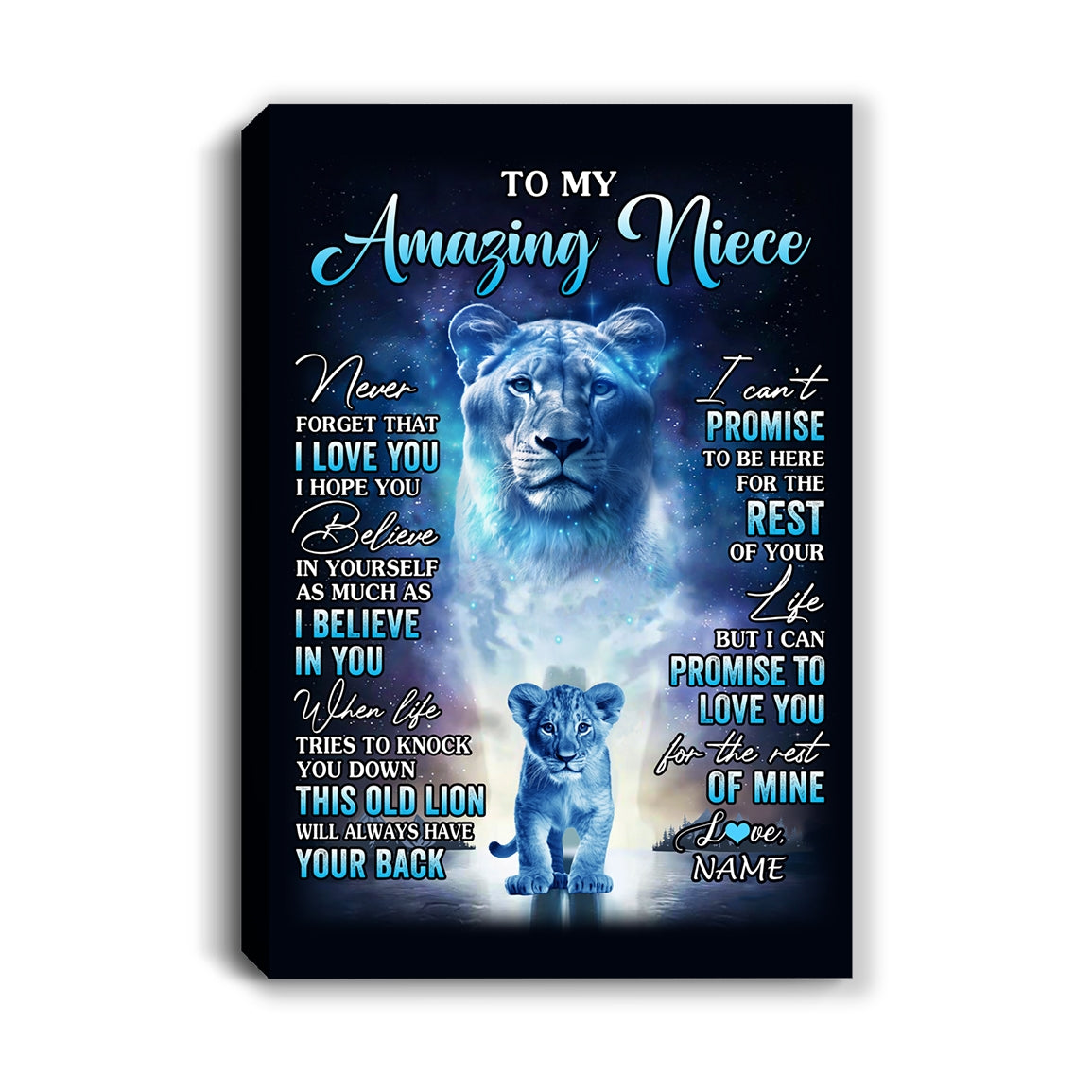 Personalized To My Amazing Niece Canvas From Aunt Lion Never Forget I Love You Niece Birthday Gifts Graduation Christmas Custom Wall Art Print Framed Canvas | teecentury