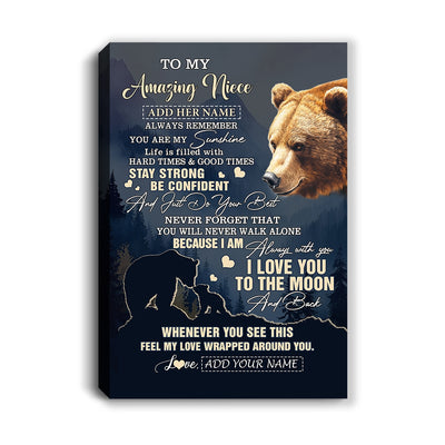 Personalized To My Amazing Niece Canvas From Aunt Uncle Auntie Bear It A Big Hug Niece Birthday Gifts Graduation Christmas Custom Wall Art Framed Canvas Shirt & Hoodie | teecentury