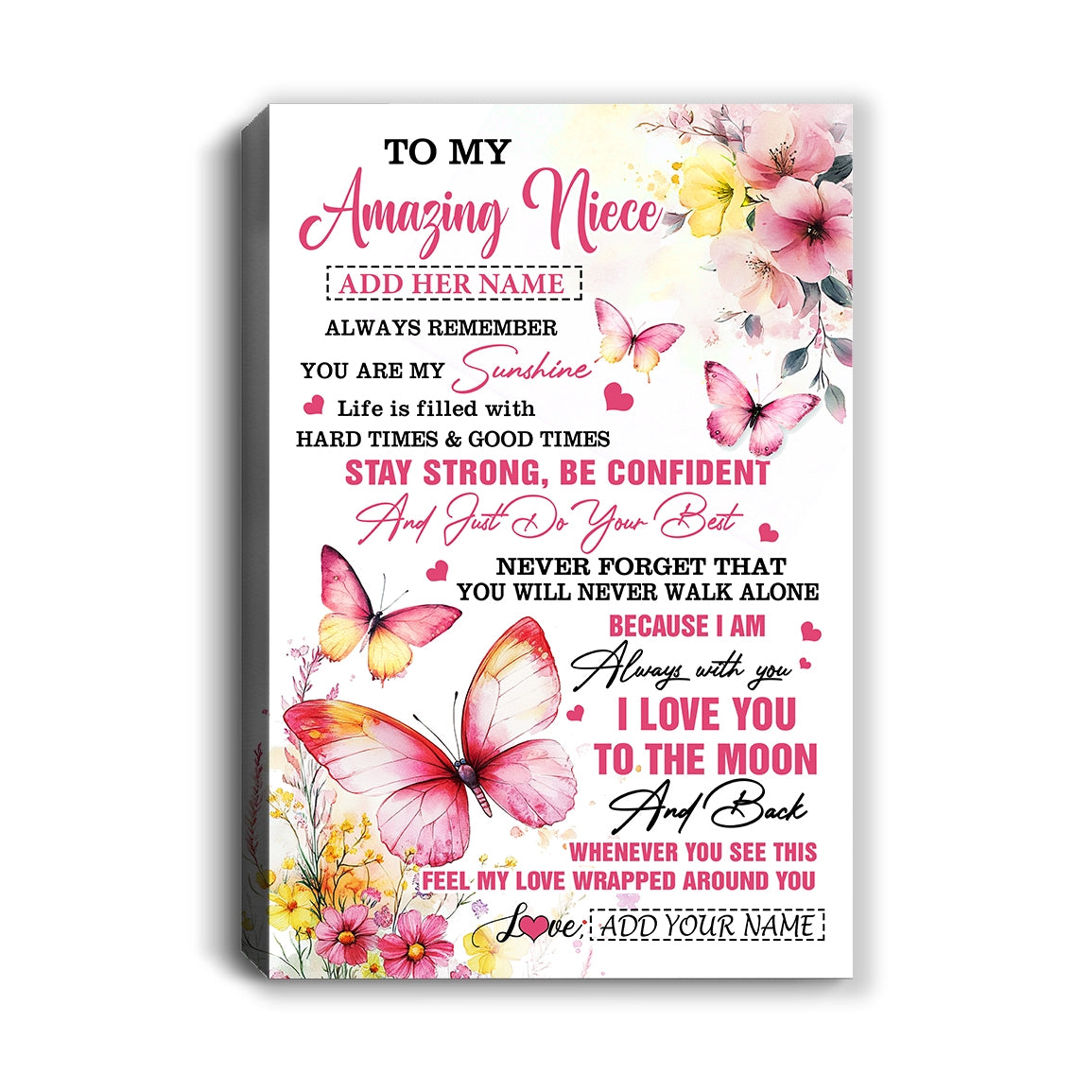 Personalized To My Amazing Niece Canvas From Aunt Uncle Auntie Butterfly It A Big Hug Niece Birthday Gifts Graduation Christmas Customized Wall Art Framed Canvas | teecentury