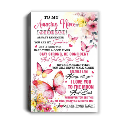 Personalized To My Amazing Niece Canvas From Aunt Uncle Auntie Butterfly It A Big Hug Niece Birthday Gifts Graduation Christmas Customized Wall Art Framed Canvas | teecentury