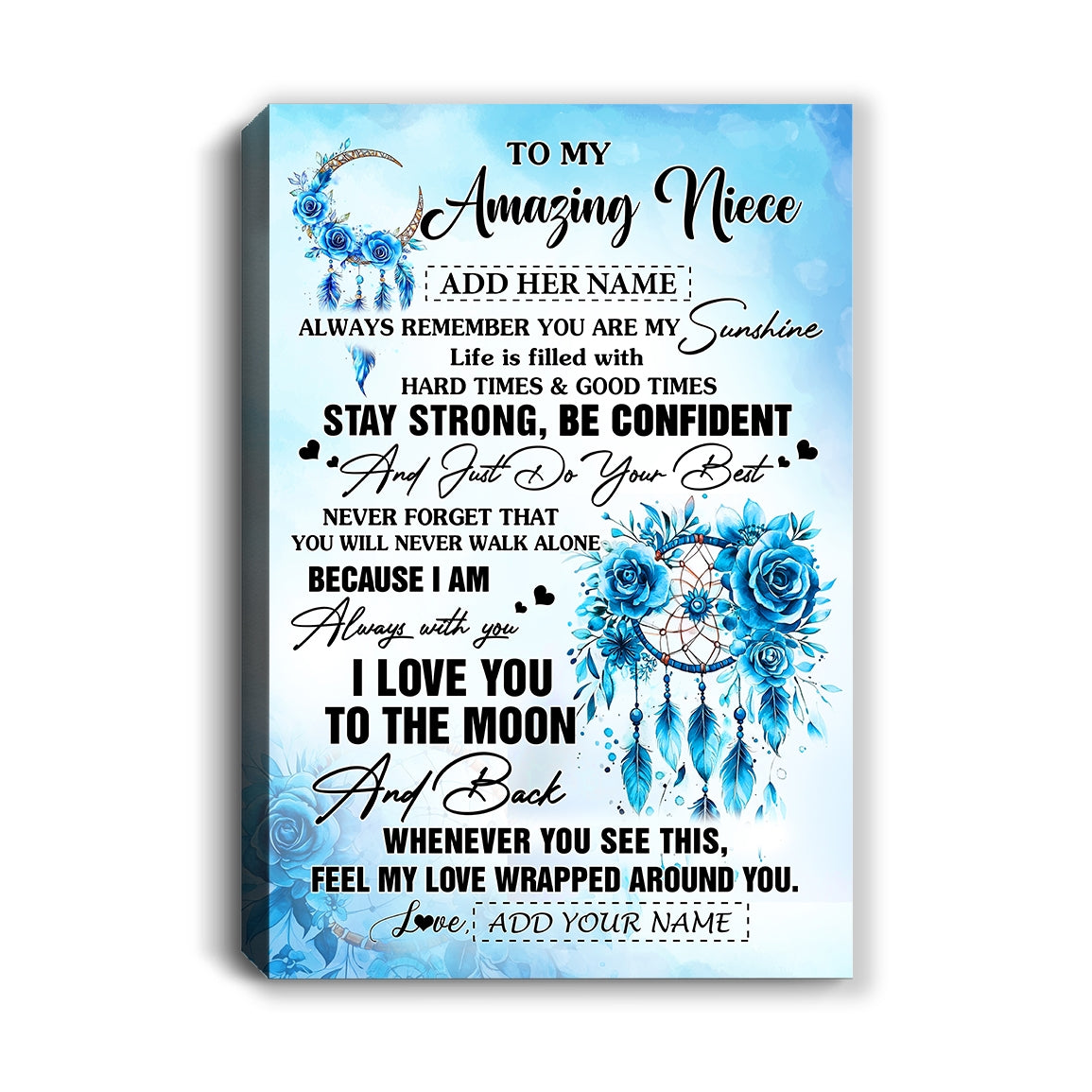 Personalized To My Amazing Niece Canvas From Aunt Uncle Auntie Dream Catcher It A Big Hug Niece Birthday Gifts Graduation Christmas Customized Wall Art Framed Canvas | teecentury