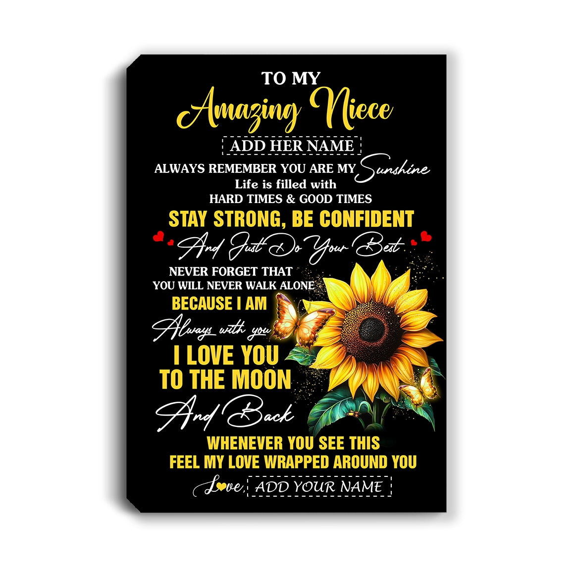 Personalized To My Amazing Niece Canvas From Aunt Uncle Auntie Sunflower It A Big Hug Niece Birthday Gifts Graduation Christmas Custom Wall Art Framed Canvas | teecentury