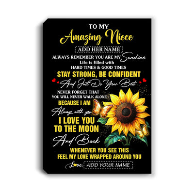 Personalized To My Amazing Niece Canvas From Aunt Uncle Auntie Sunflower It A Big Hug Niece Birthday Gifts Graduation Christmas Custom Wall Art Framed Canvas | teecentury