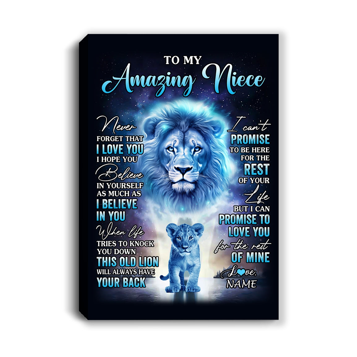 Personalized To My Amazing Niece Canvas From Uncle Lion Never Forget I Love You Niece Birthday Gifts Graduation Christmas Custom Wall Art Print Framed Canvas | teecentury