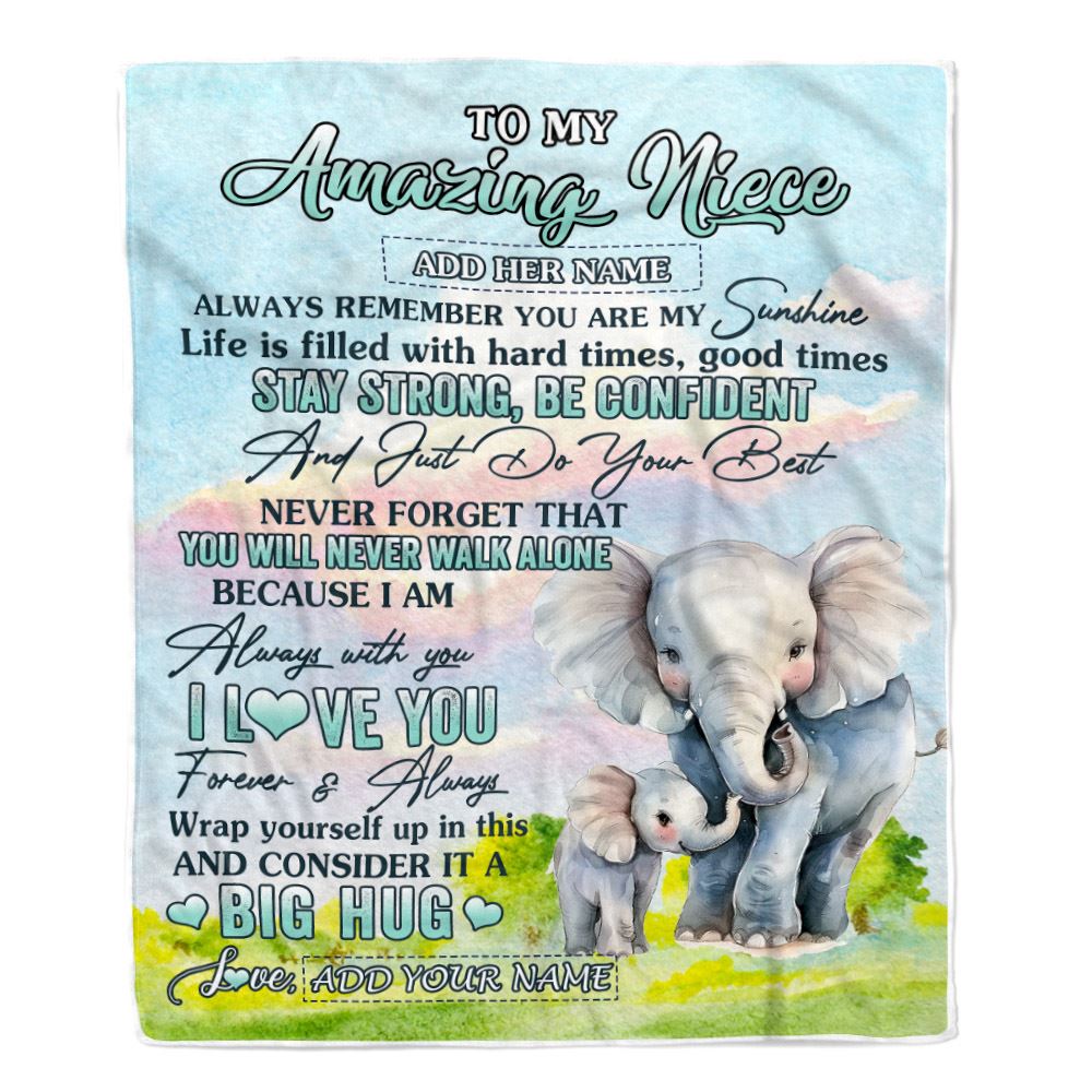 Personalized To My Amazing Niece Elephant Blanket From Aunt Uncle Auntie My Sunshine Niece Birthday Gifts Graduation Christmas Customized Fleece Blanket | teecentury