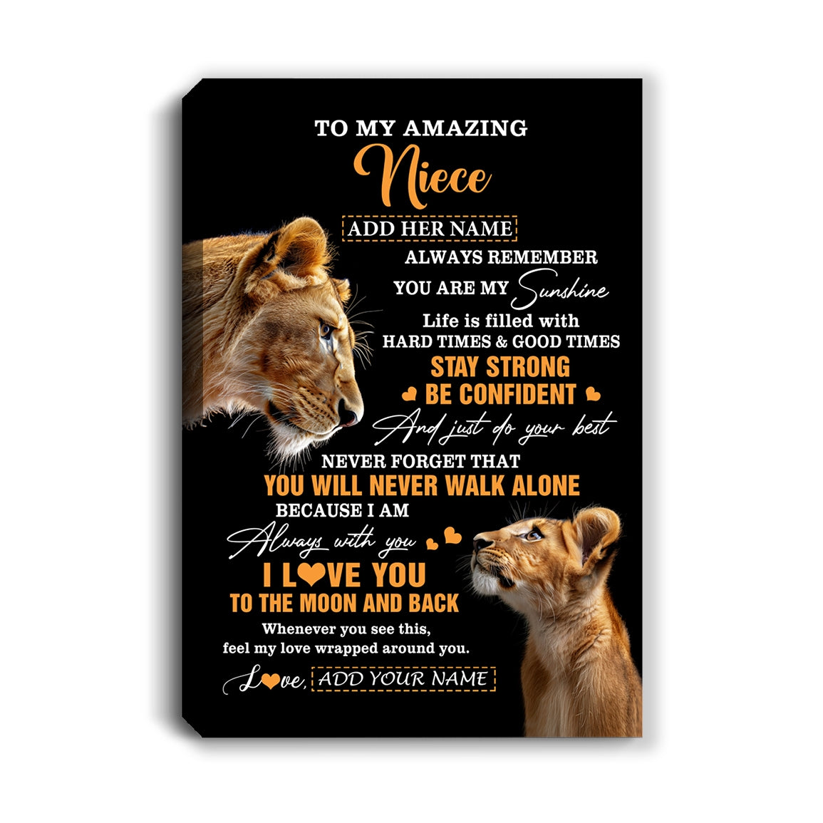 Personalized To My Amazing Niece Gifts Canvas From Aunt Auntie Lion It A Big Hug Niece Birthday Gifts Graduation Christmas Custom Wall Art Framed Canvas | teecentury
