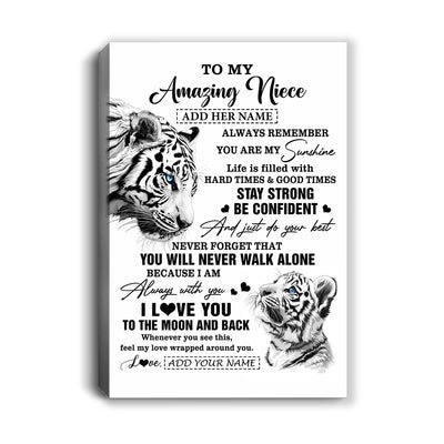 Personalized To My Amazing Niece Gifts Canvas From Aunt Uncle White Tiger It A Big Hug Niece Birthday Gifts Graduation Christmas Custom Wall Art Framed Canvas | teecentury