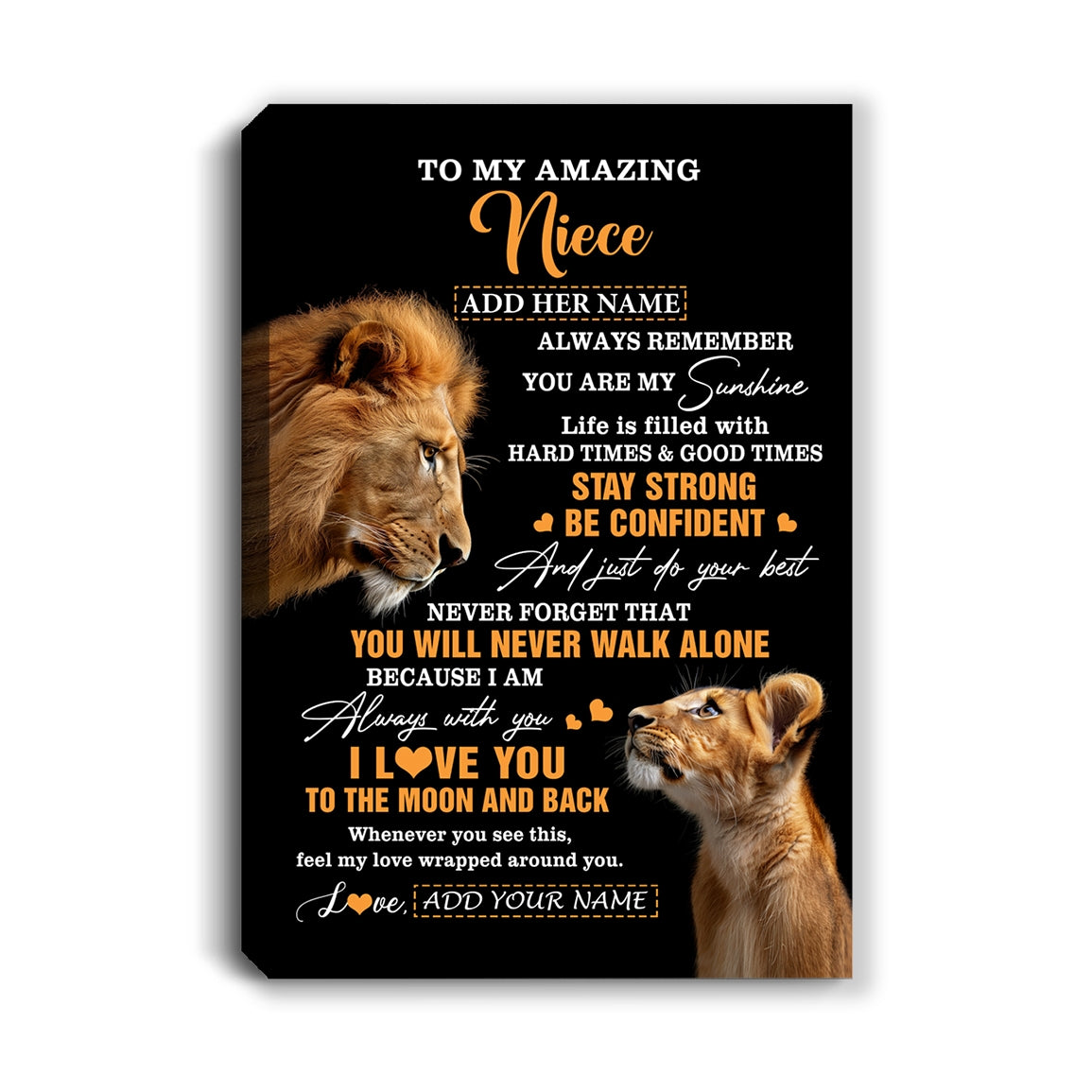 Personalized To My Amazing Niece Gifts Canvas From Uncle Lion It A Big Hug Niece Birthday Gifts Graduation Christmas Custom Wall Art Framed Canvas | teecentury